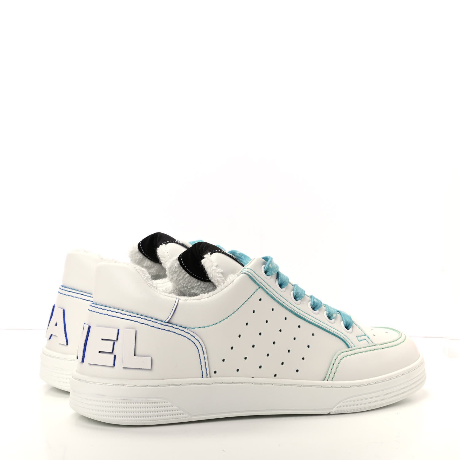 Chanel Calfskin Womens Logo Sneakers 37 White Blue 4 of 11