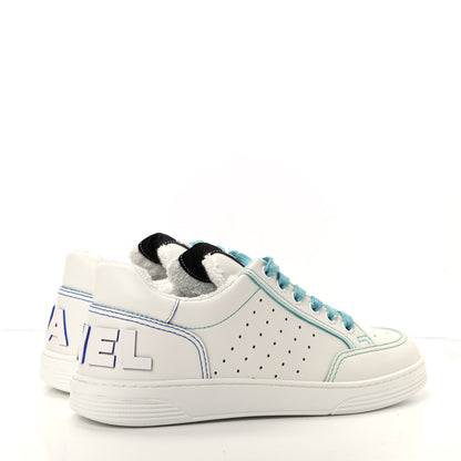 Chanel Calfskin Womens Logo Sneakers 37 White Blue 4 of 11