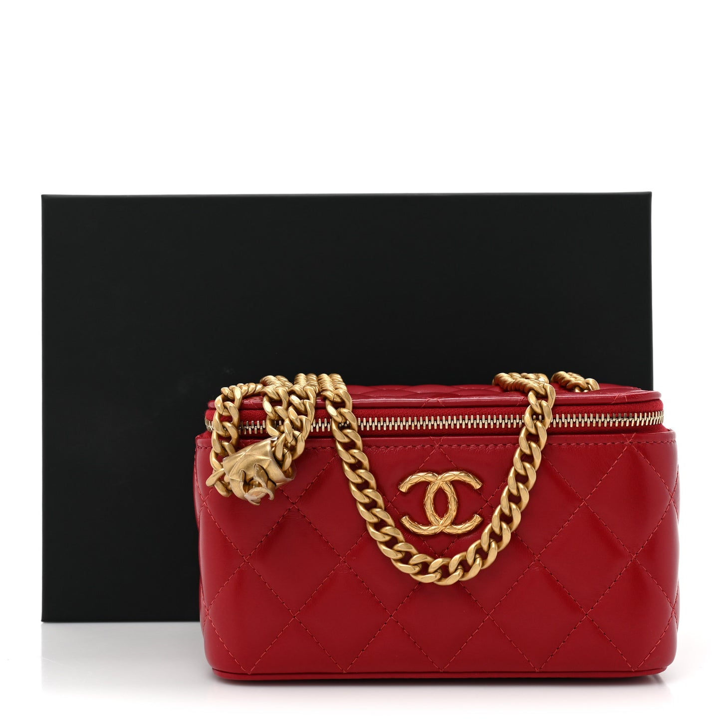 Lambskin Quilted Small Pillow Crush Vanity Case With Chain Red