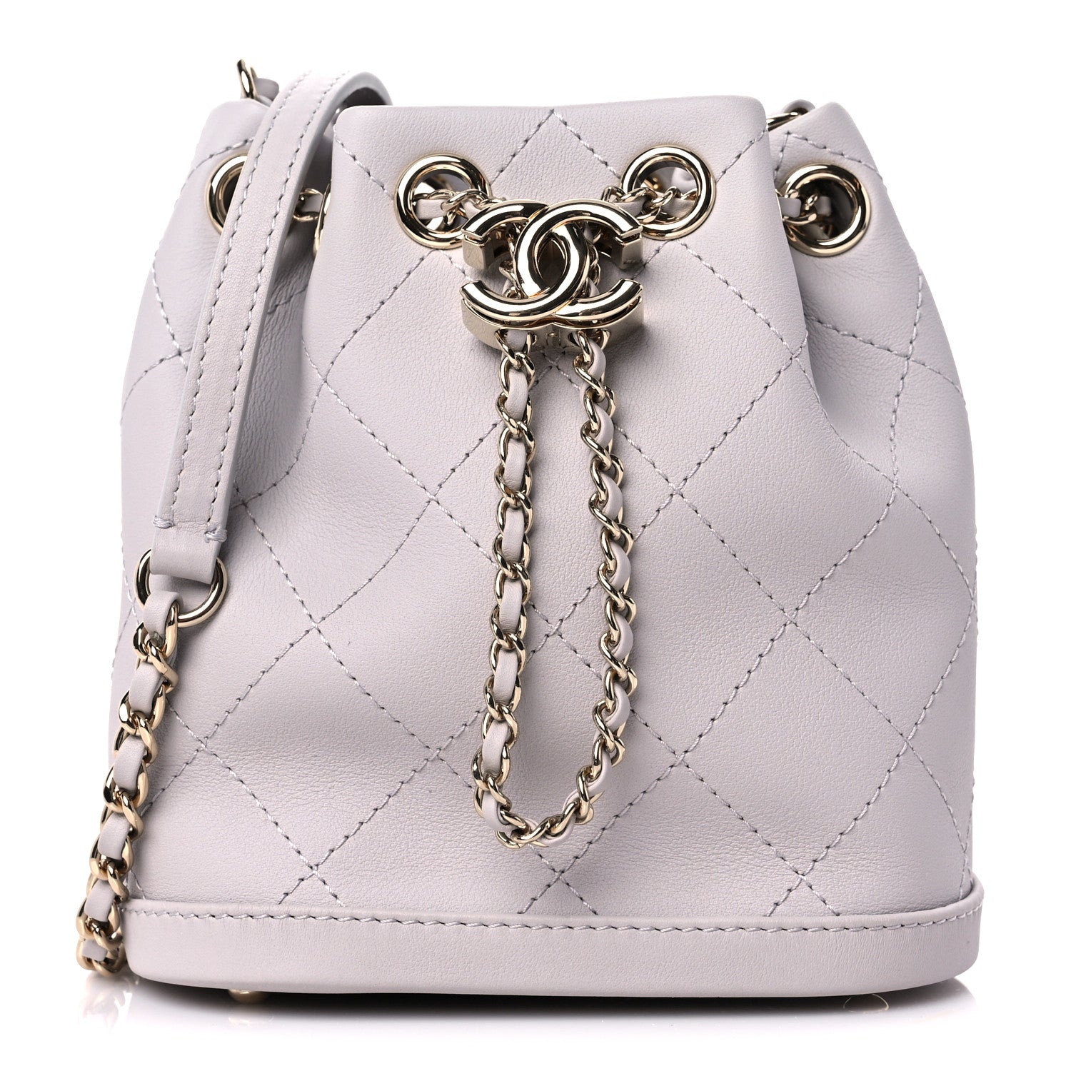 Chanel Calfskin Stitched Mini Drawstring CC Bag Light Grey 1 of 10