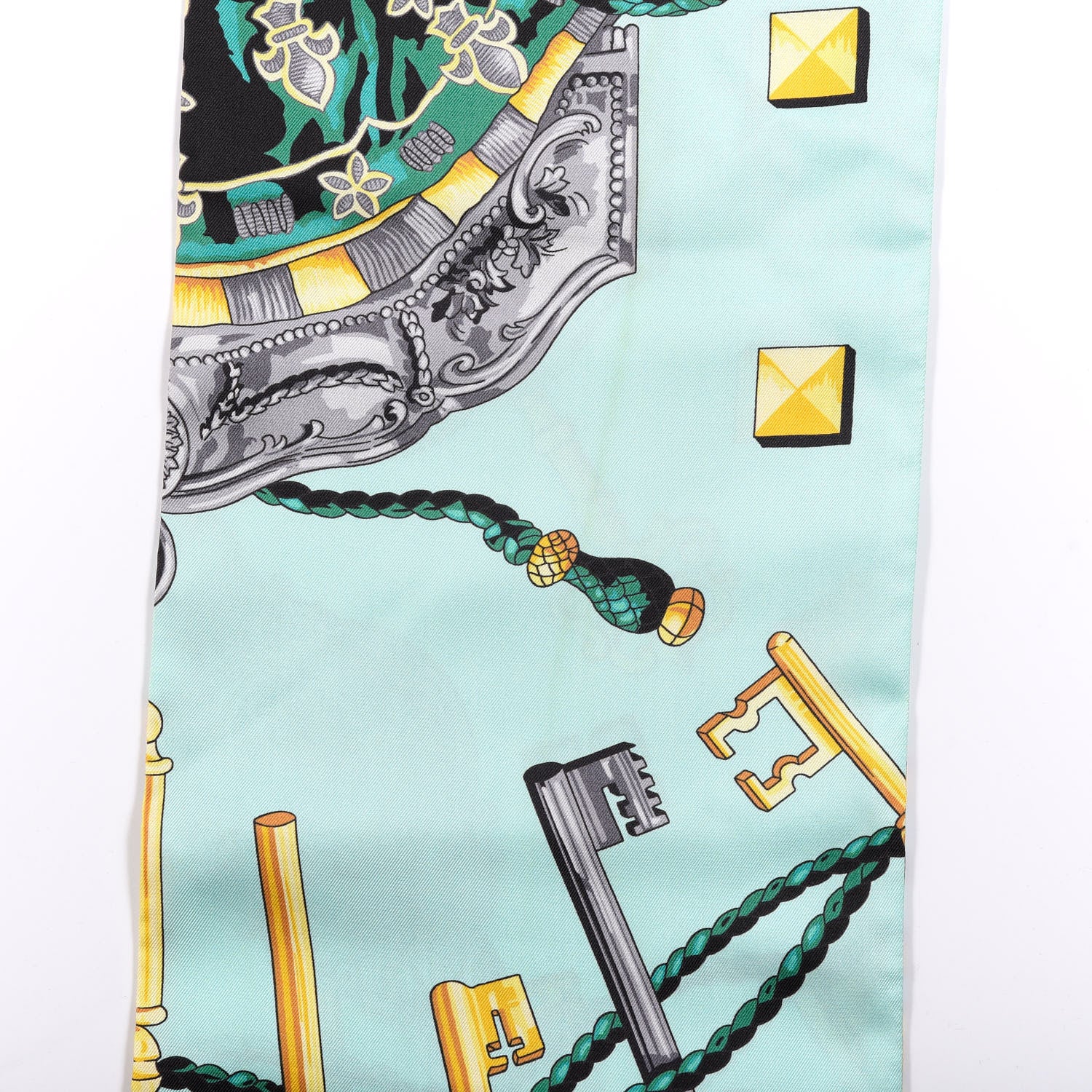 Hermes Silk Les Cles Maxi Twilly Curry Vert D'eau Marine 6 of 6
