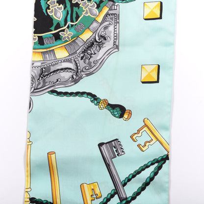 Hermes Silk Les Cles Maxi Twilly Curry Vert D'eau Marine 6 of 6