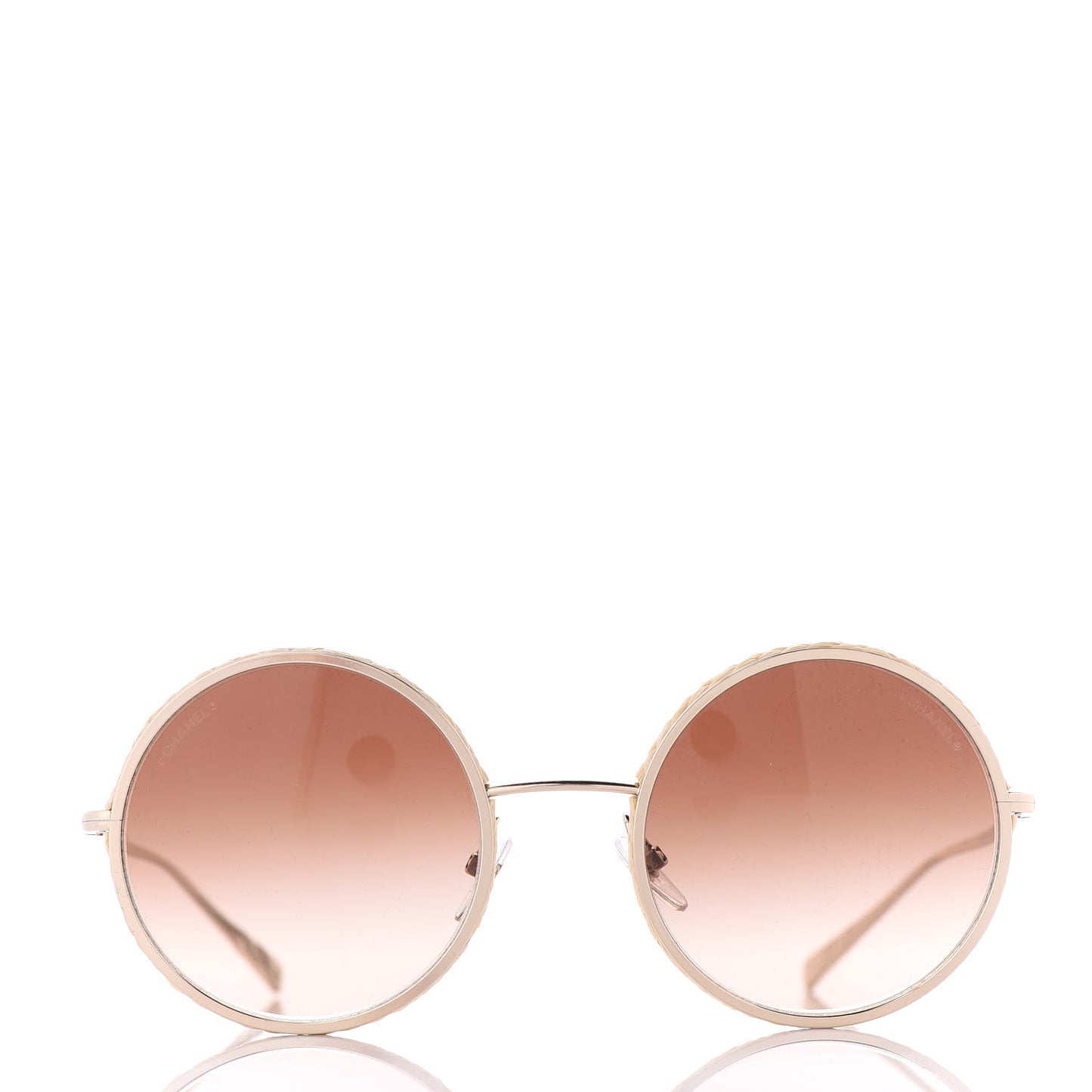 Metal Raffia Braided Round Sunglasses 4250 Gold