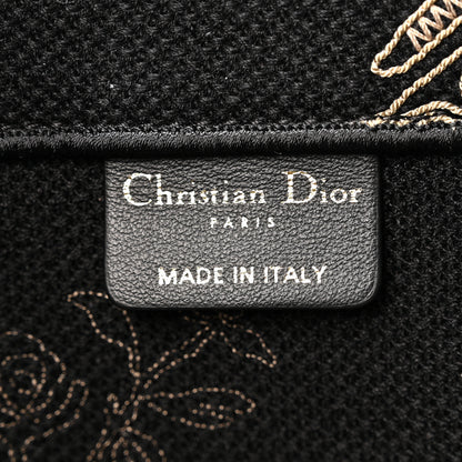 Christian Dior Canvas Embroidered Large Ornamental Cornely Book Tote Black Beige 6 of 14
