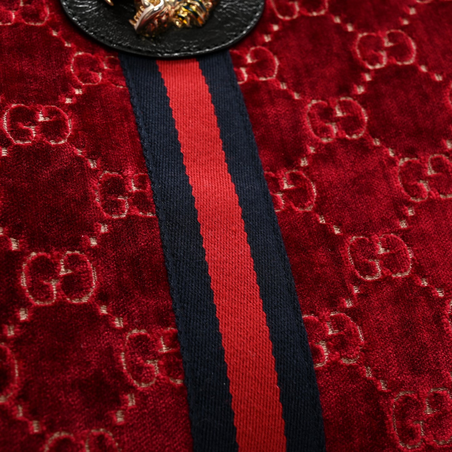 Velvet GG Monogram Large Rajah Chain Tote Red Cipria Black