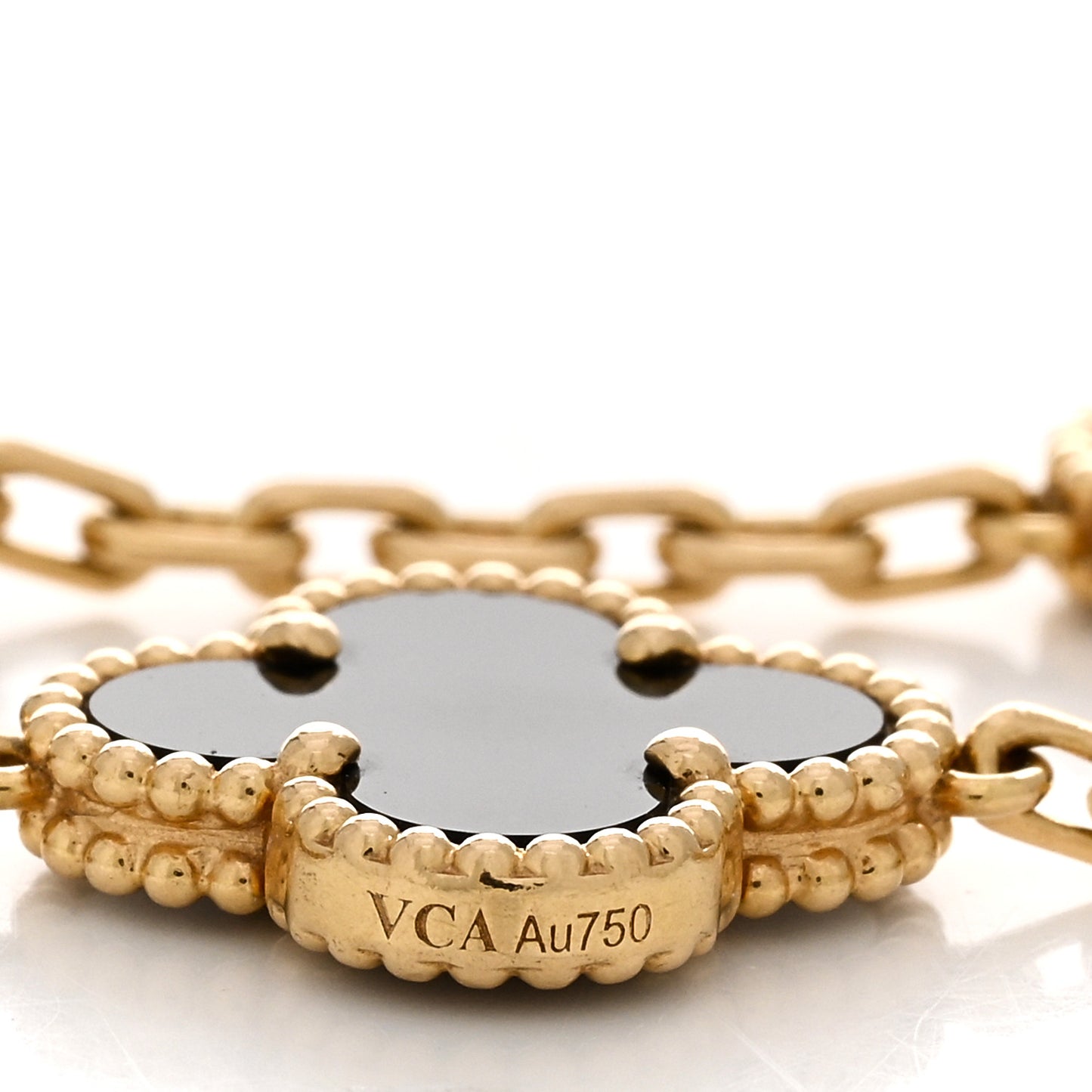 18K Yellow Gold Black Onyx 5 Motifs Vintage Alhambra Bracelet