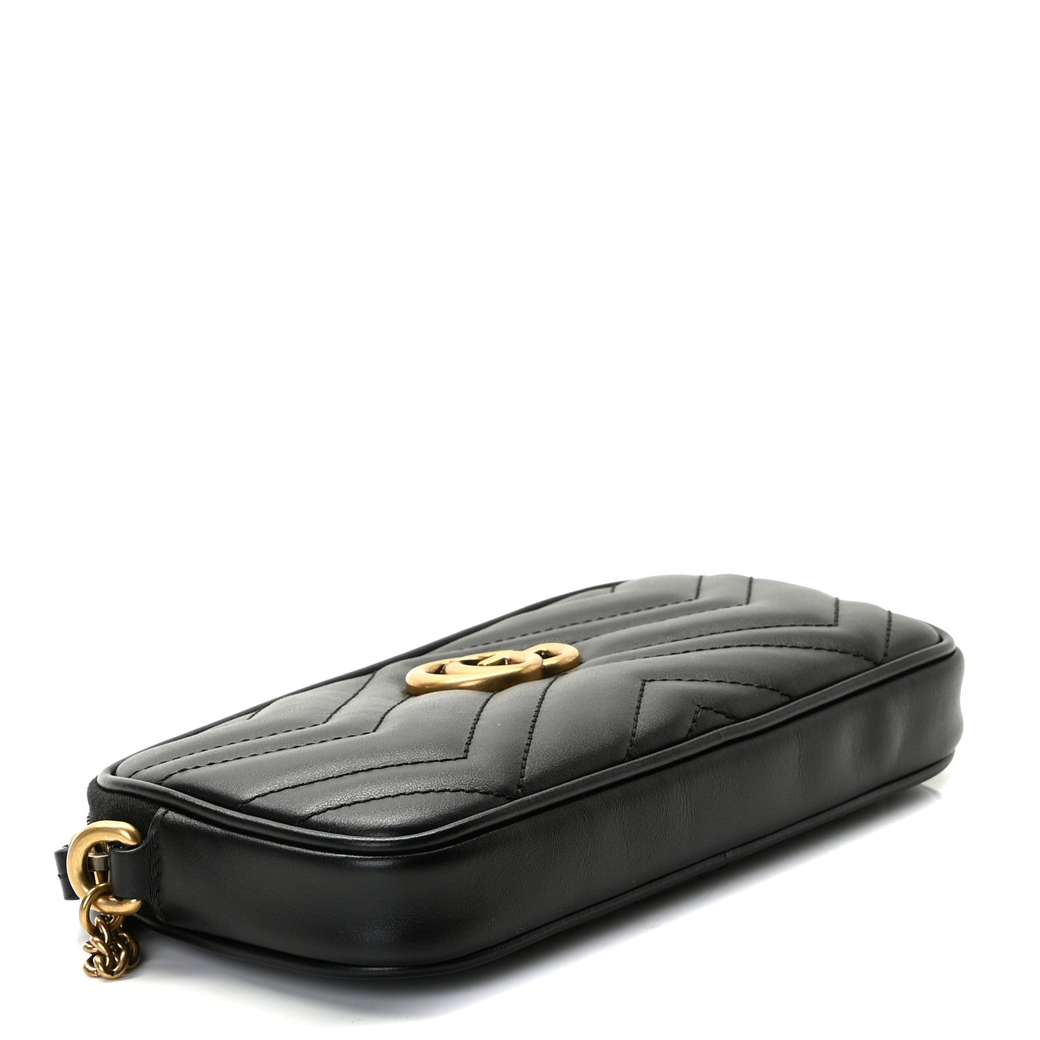 Gucci Calfskin Matelasse Mini GG Marmont Chain Crossbody Bag Black 4 of 8