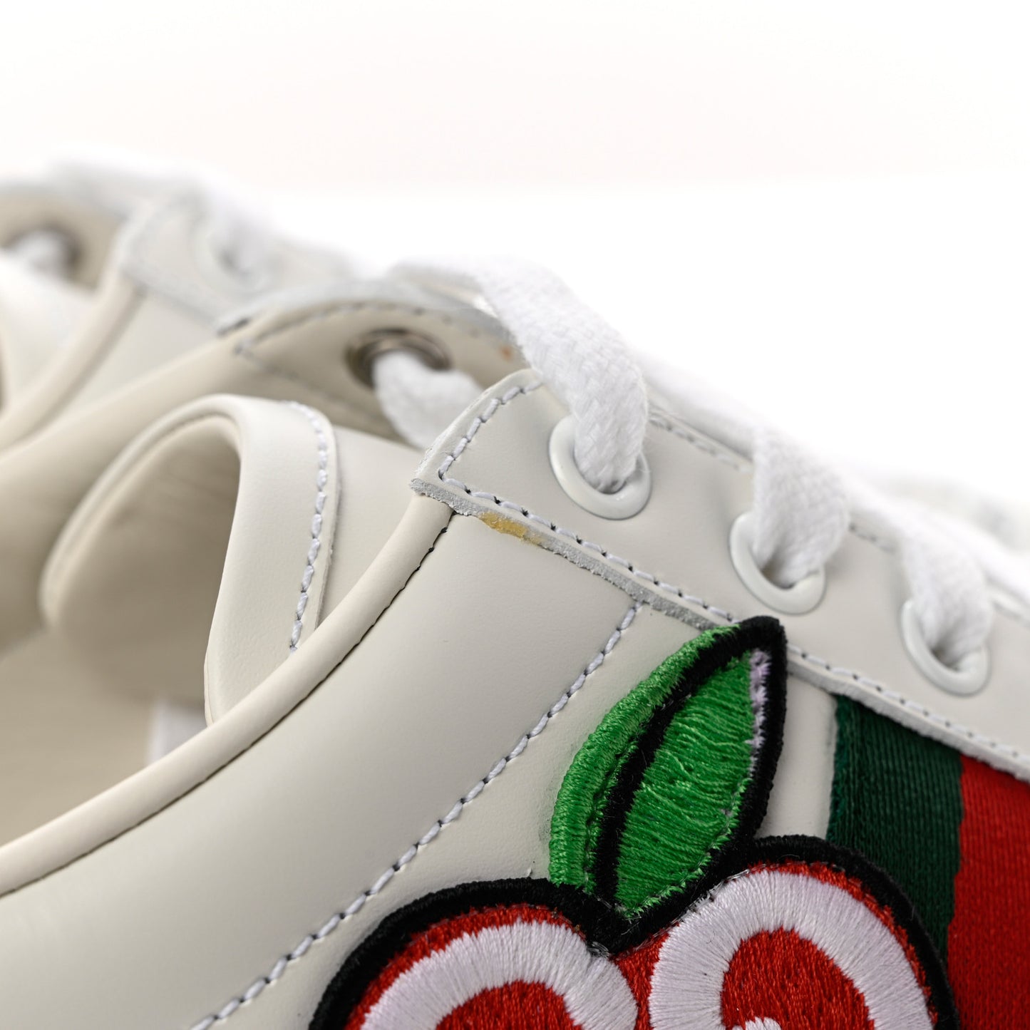 Calfskin Web GG Apple Embroidered Womens Ace Sneakers 40 White