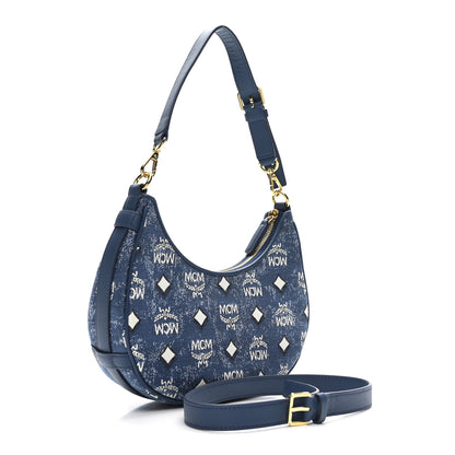 MCM Jacquard Small Aren Hobo Denim Blue 3 of 10