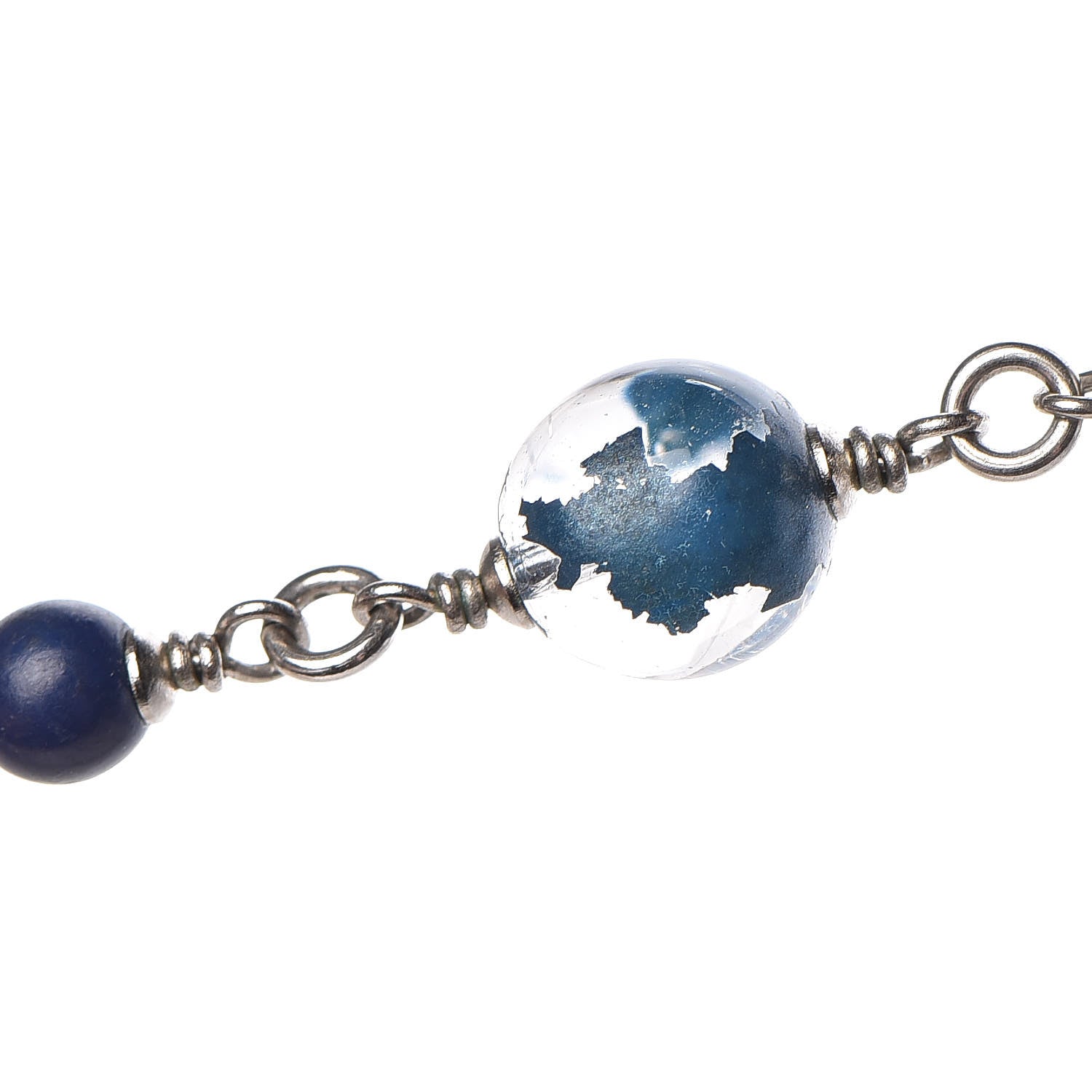 Chanel Pearl Beaded CC Long Necklace Navy Silver 6 of 8