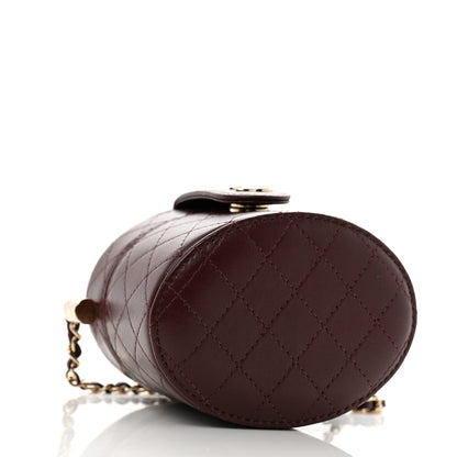 Chanel Lambskin Quilted Round Mini Vanity Case With Chain Burgundy 4 of 12