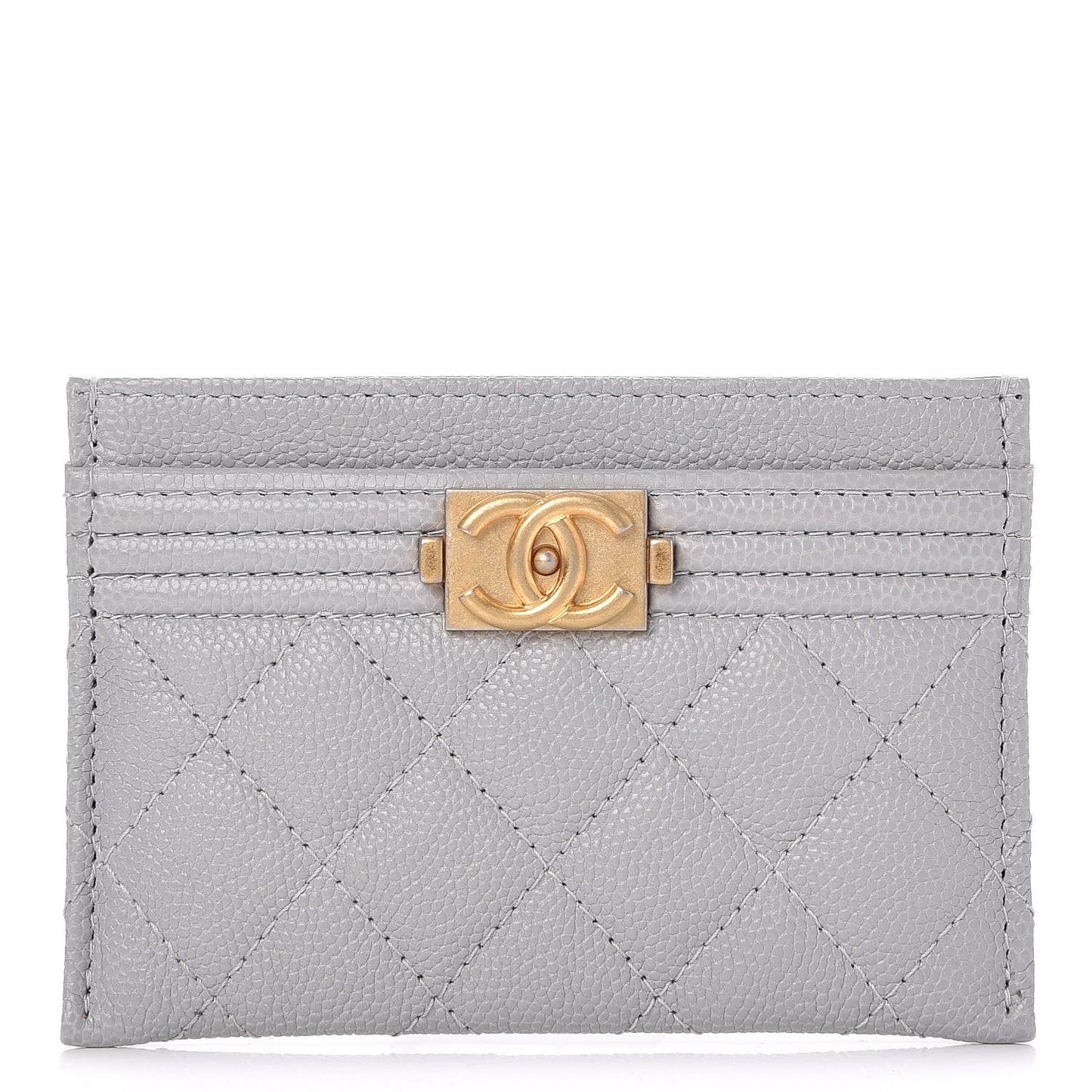 Caviar Quilted Boy Card Holder Grey