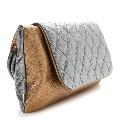 Chanel Metallic Goatskin Quilted Frame Clasp Flap Clutch Silver Gold 3 of 9