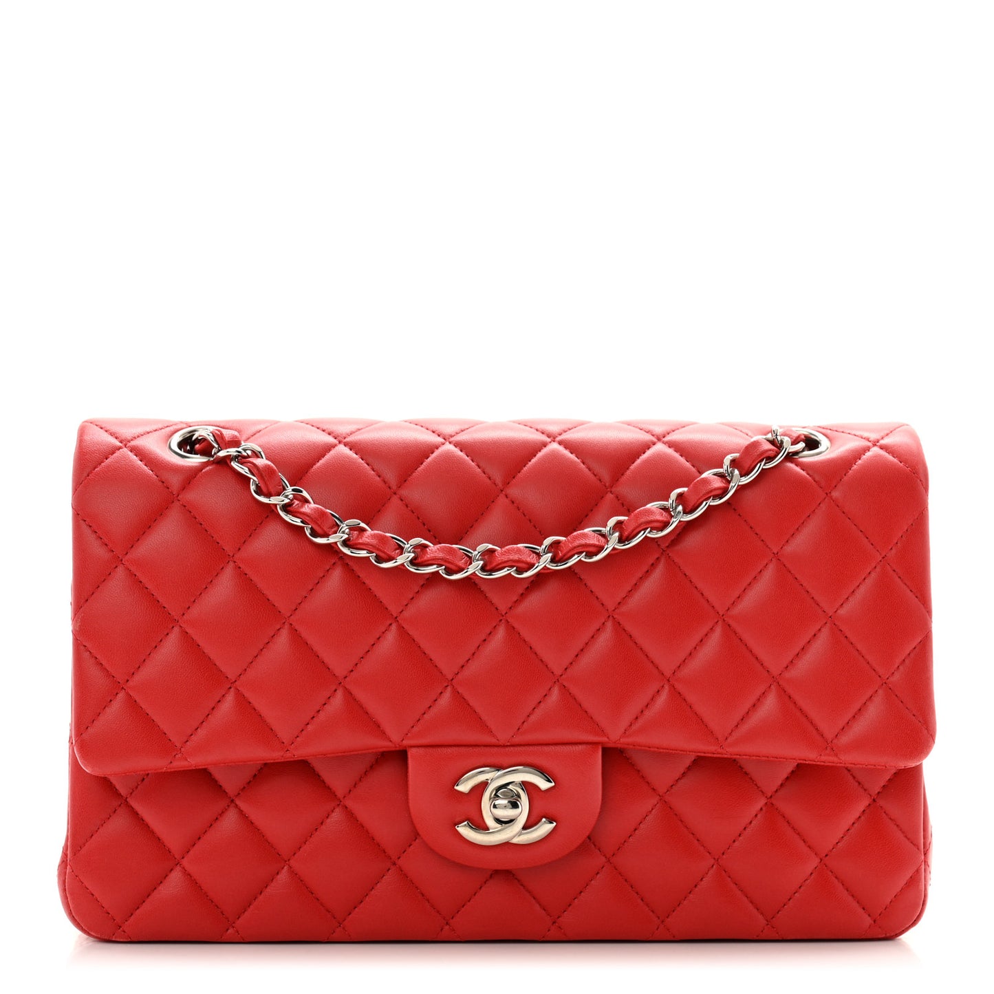 Lambskin Quilted Medium Double Flap Red