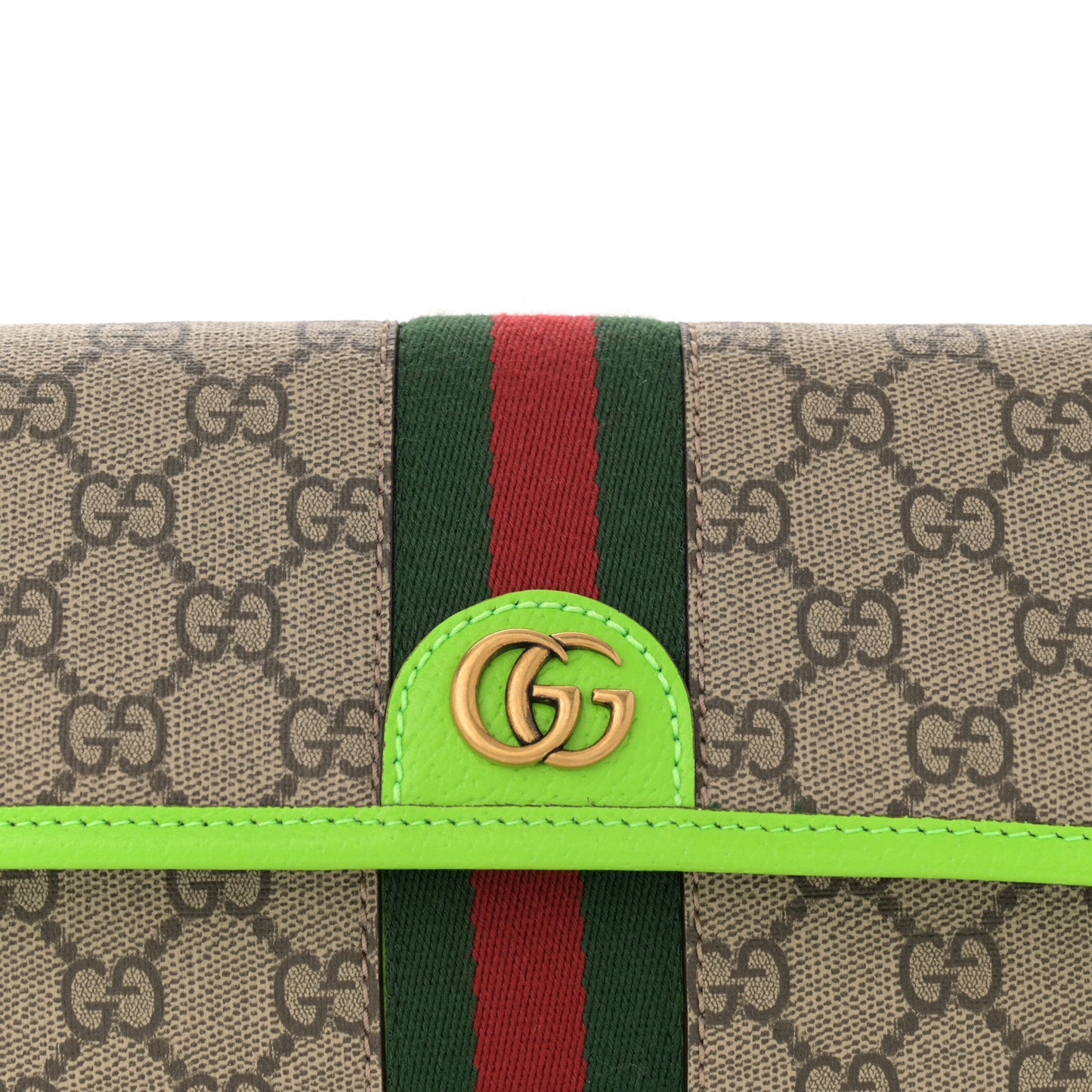 GG Supreme Monogram Web Small Ophidia Belt Bag Beige Ebony Electric Green