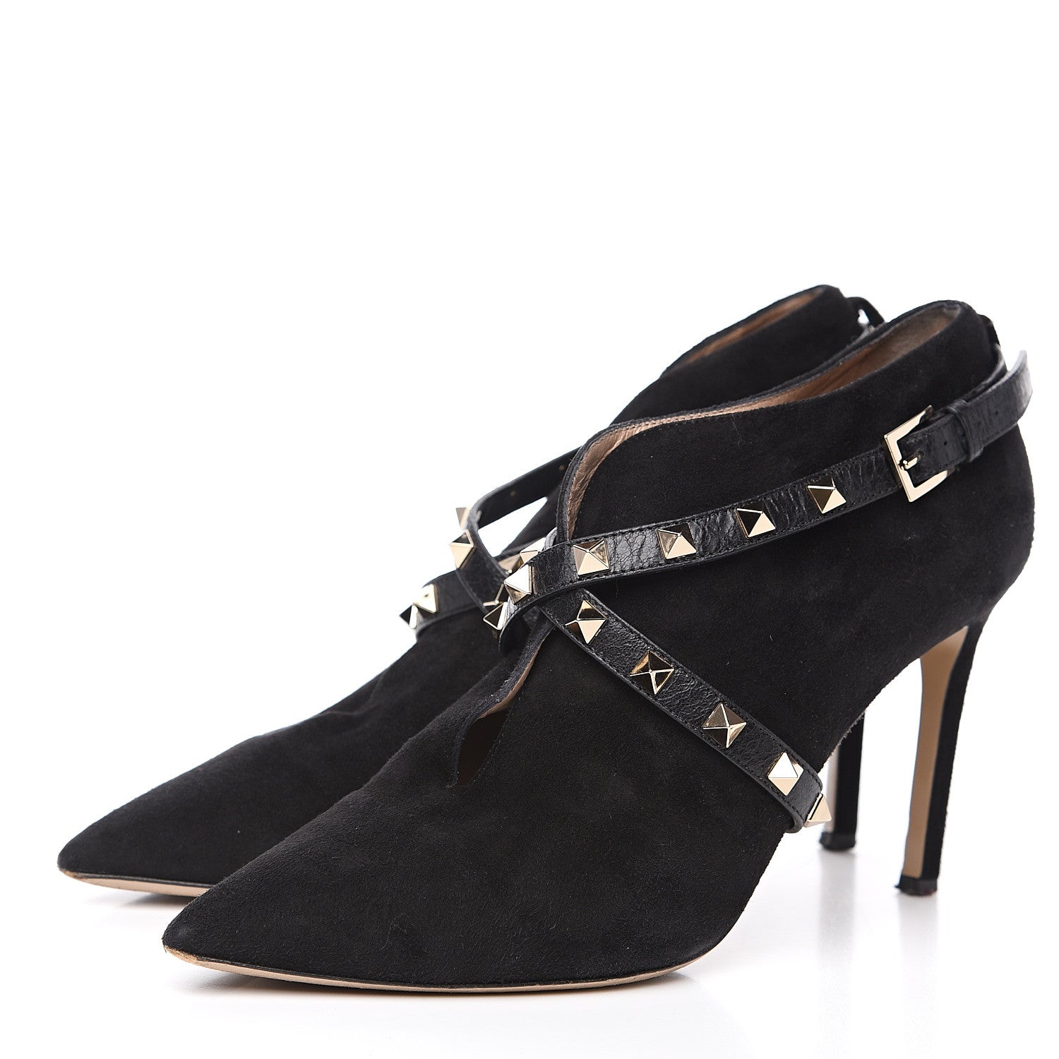 Valentino Garavani Suede Rockstud Crisscross Ankle Boots 38 Black 3 of 11
