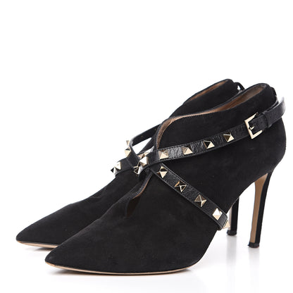 Valentino Garavani Suede Rockstud Crisscross Ankle Boots 38 Black 3 of 11