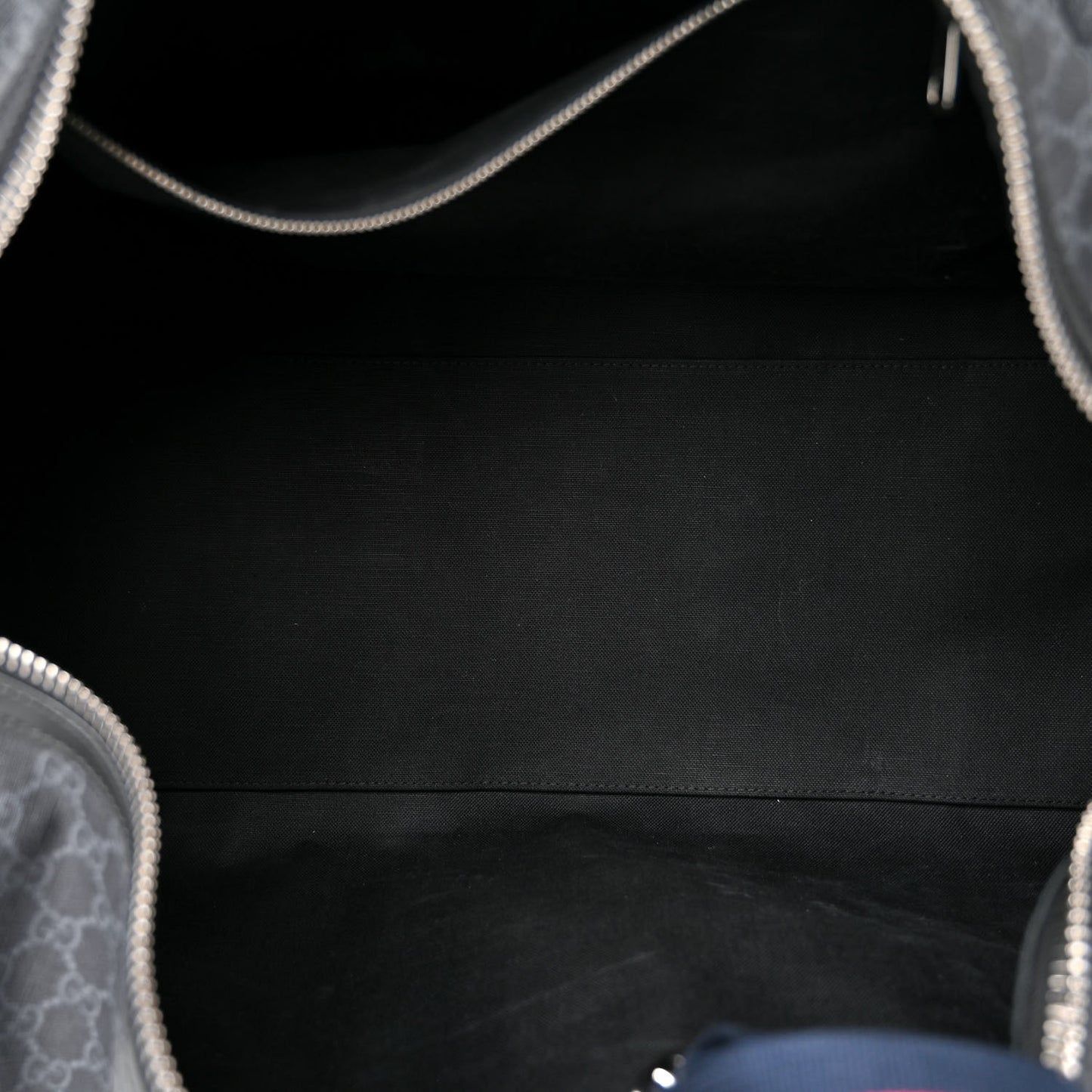 Soft GG Supreme Monogram Appia Calfskin Web Large Carry On Duffle Bag Black Grey