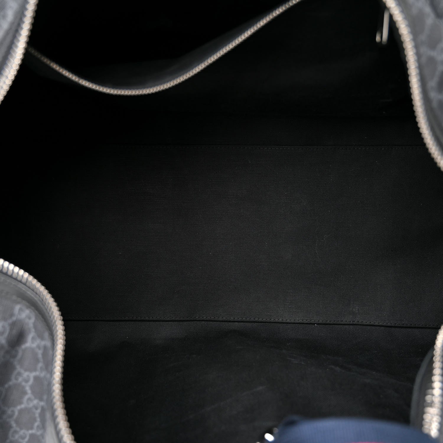 Gucci Soft GG Supreme Monogram Appia Calfskin Web Large Carry On Duffle Bag Black Grey 4 of 10
