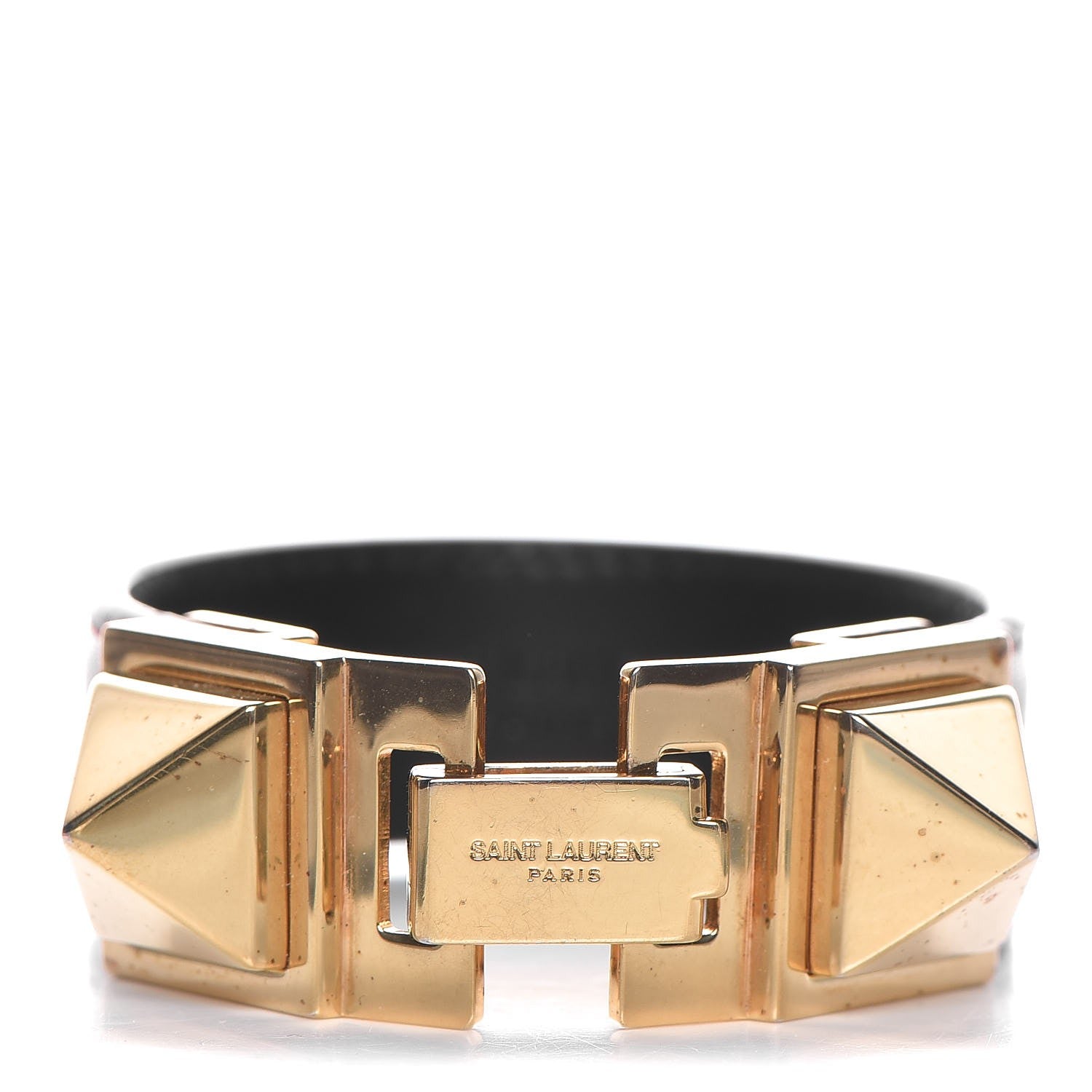 Saint Laurent Calfskin Pyramid Stud Bracelet Red Gold 1 of 16