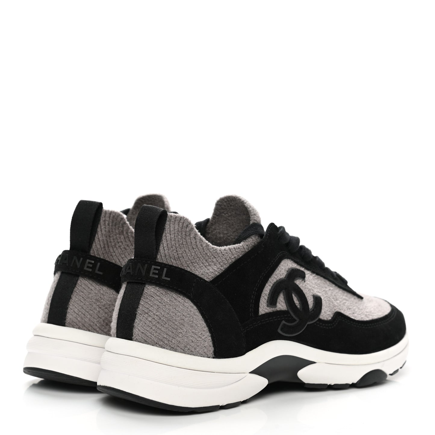 Fabric Suede Calfskin CC Sneakers 38.5 Grey Black