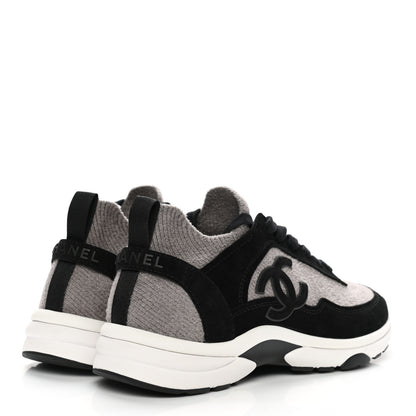 Chanel Fabric Suede Calfskin CC Sneakers 38.5 Grey Black 4 of 9
