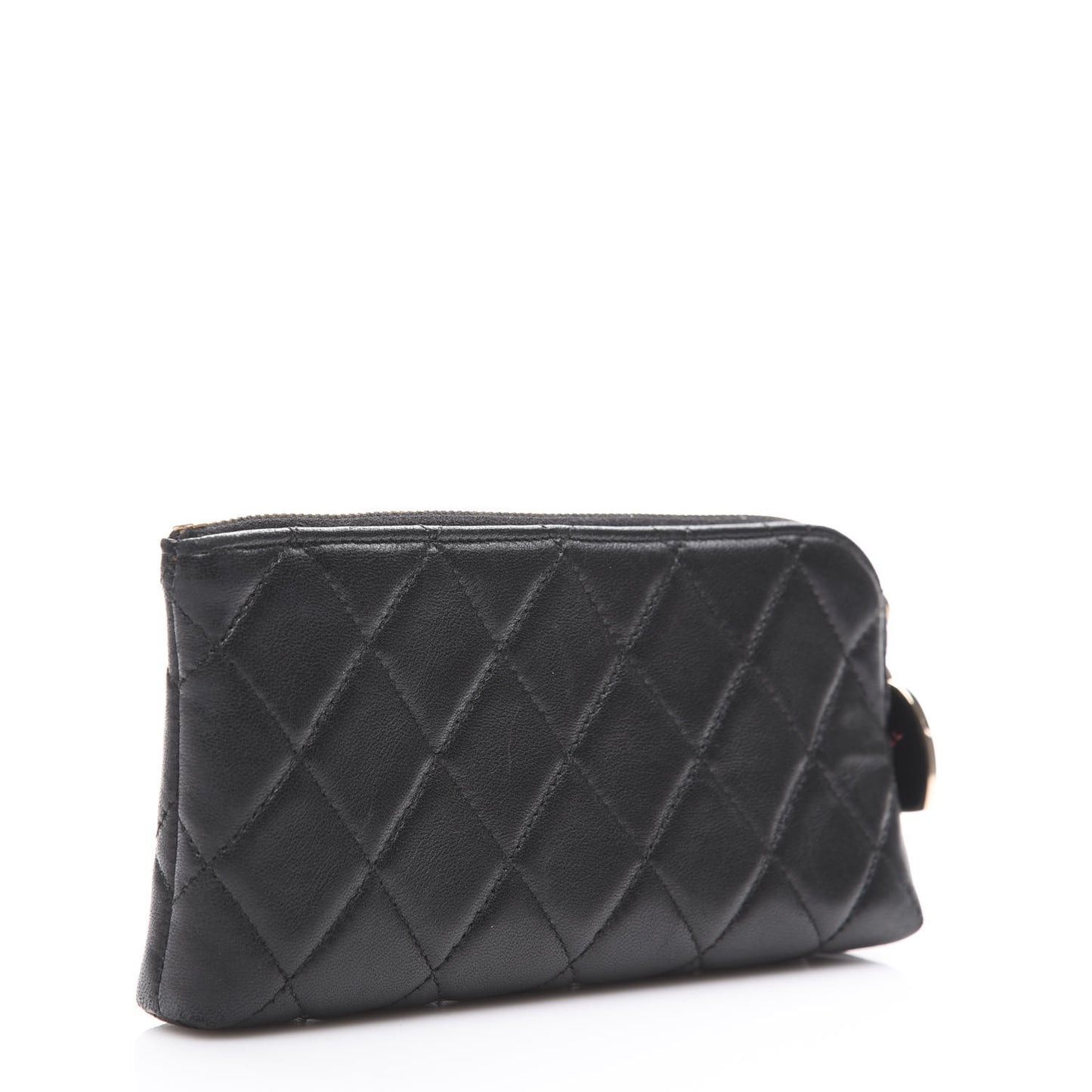 Lambskin Quilted Valentine Charms Small Cosmetic Pouch Black