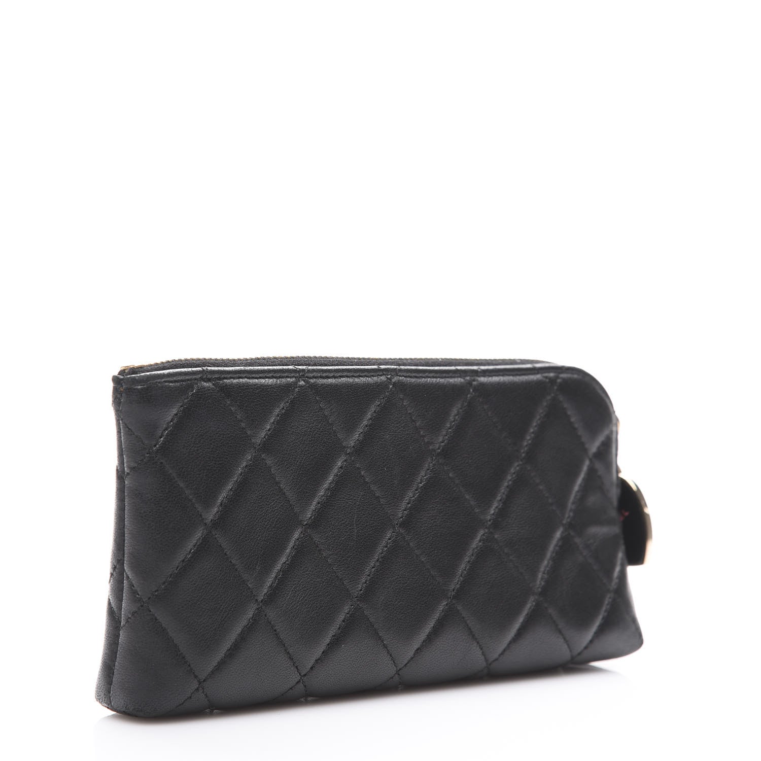 Chanel Lambskin Quilted Valentine Charms Small Cosmetic Pouch Black 2 of 8