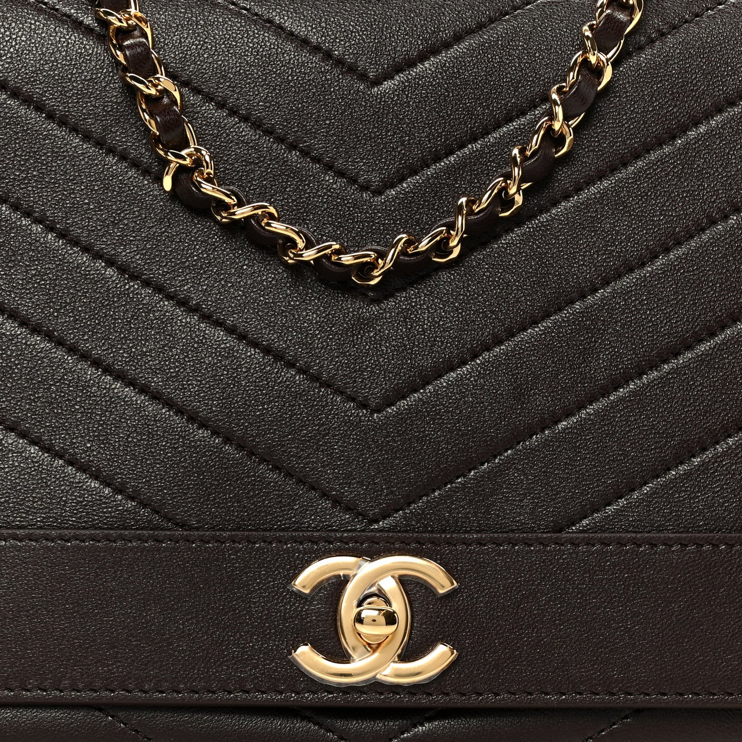 Lambskin Chevron Maxi Flap Bag Dark Brown