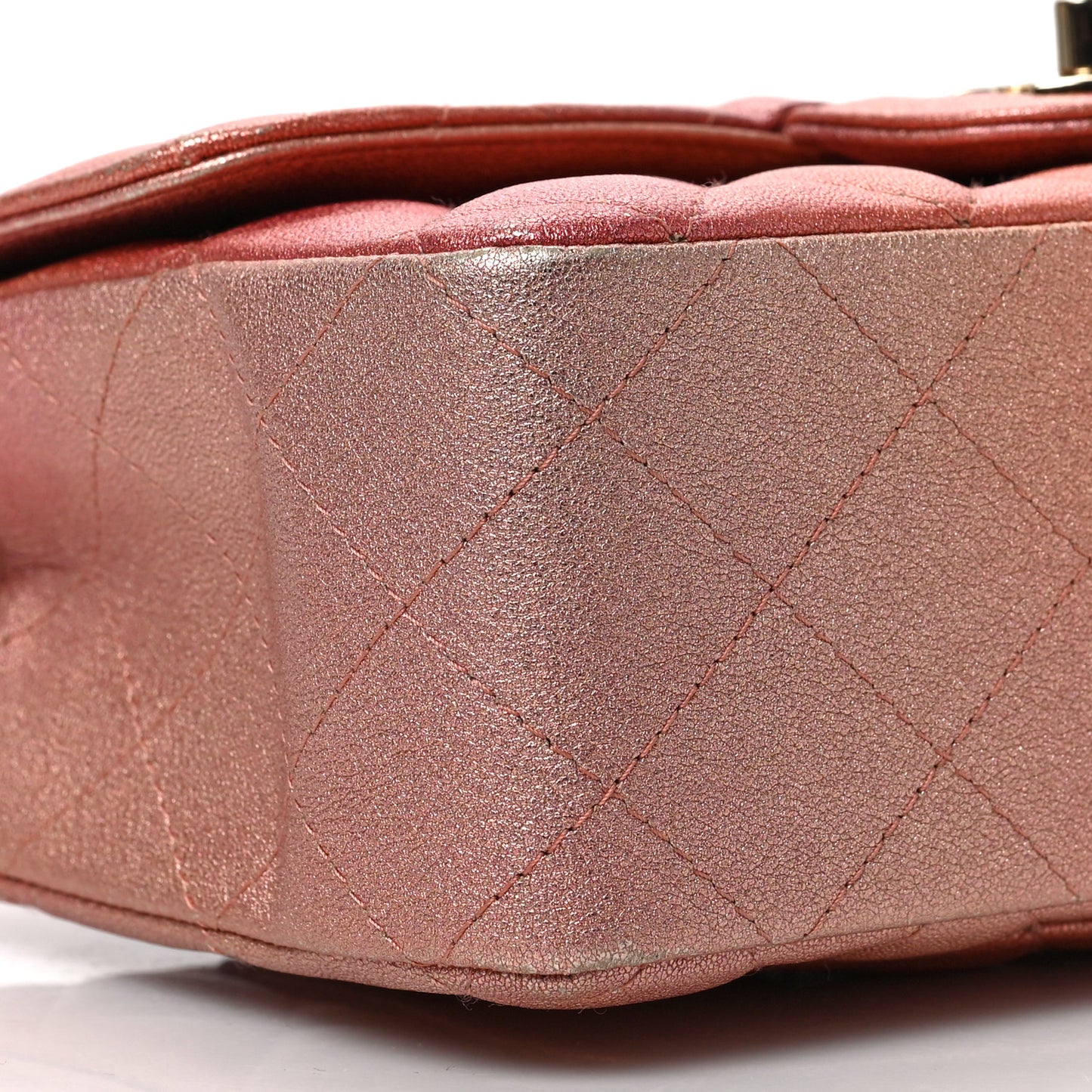 Iridescent Quilted Rectangle Mini Flap Pink
