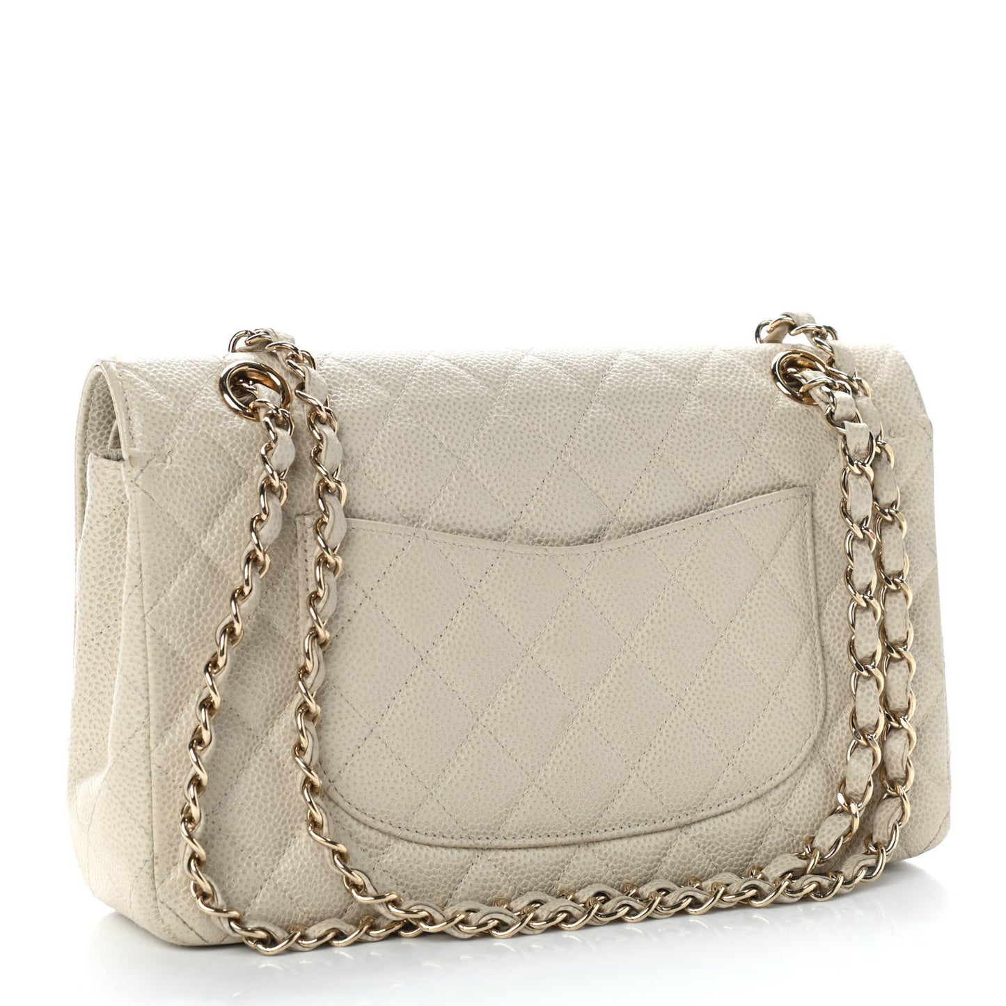 Caviar Quilted Medium Double Flap Light Beige