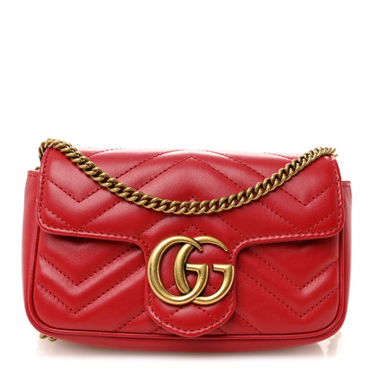 Gucci Calfskin Matelasse Super Mini GG Marmont Shoulder Bag Hibiscus Red 1 of 10
