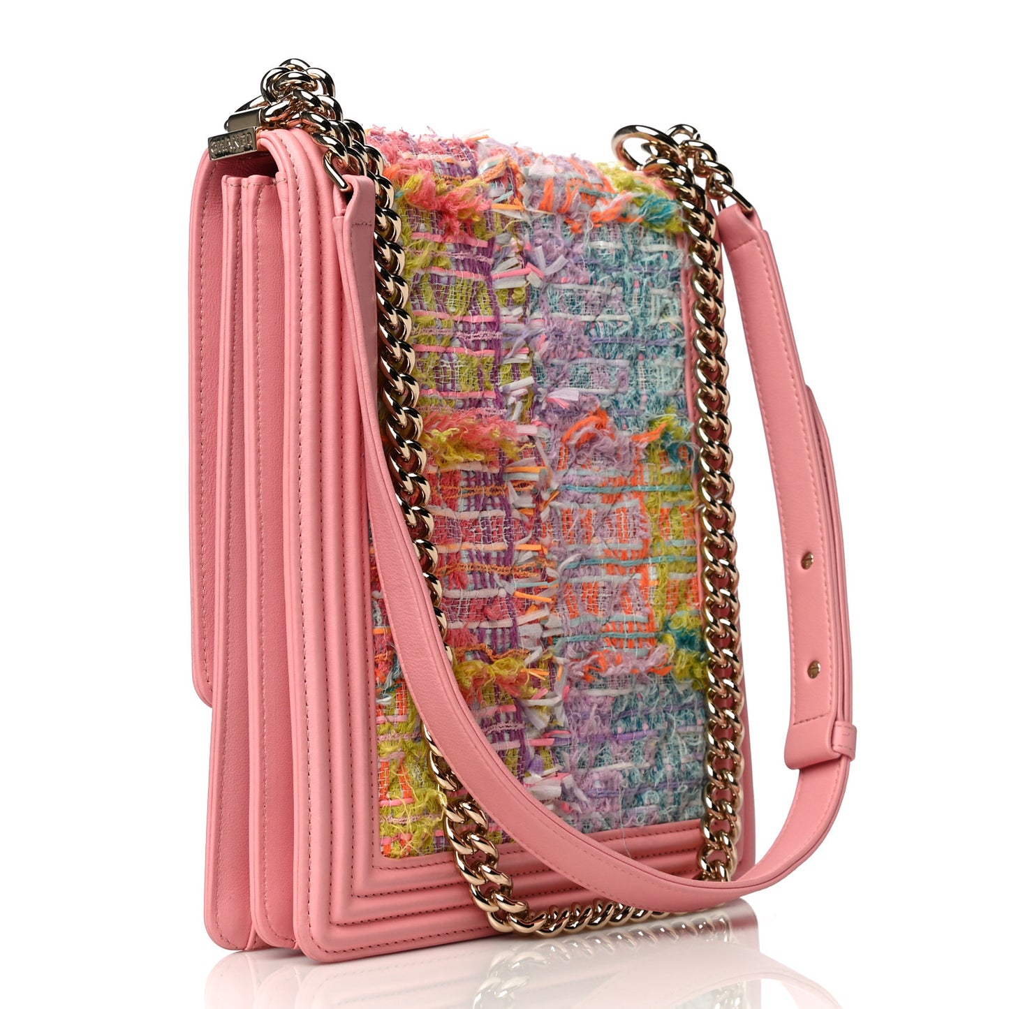 Calfskin Tweed Quilted North South Boy Flap Pink