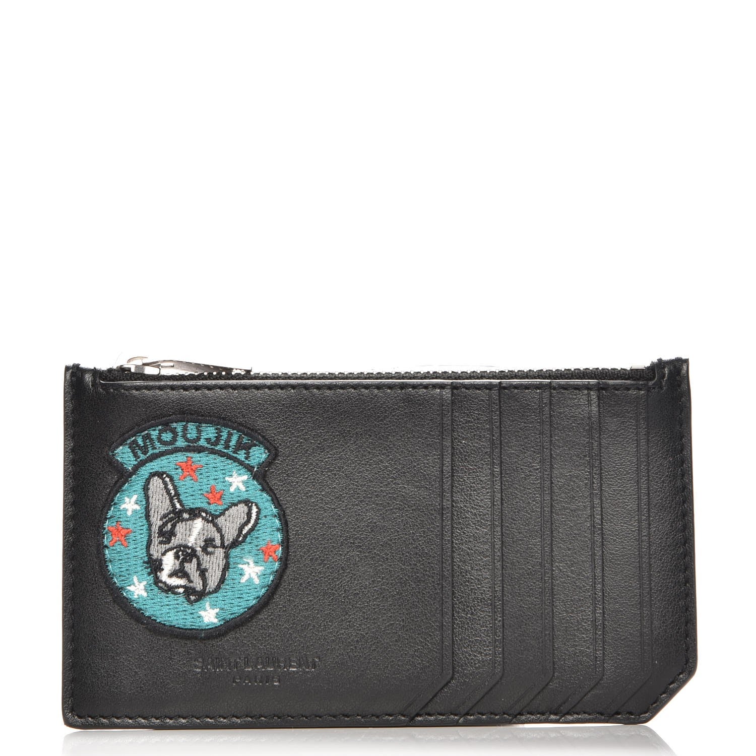 Saint Laurent Calfskin Moujik Patch Fragments Zip Pouch Card Holder Black 1 of 8