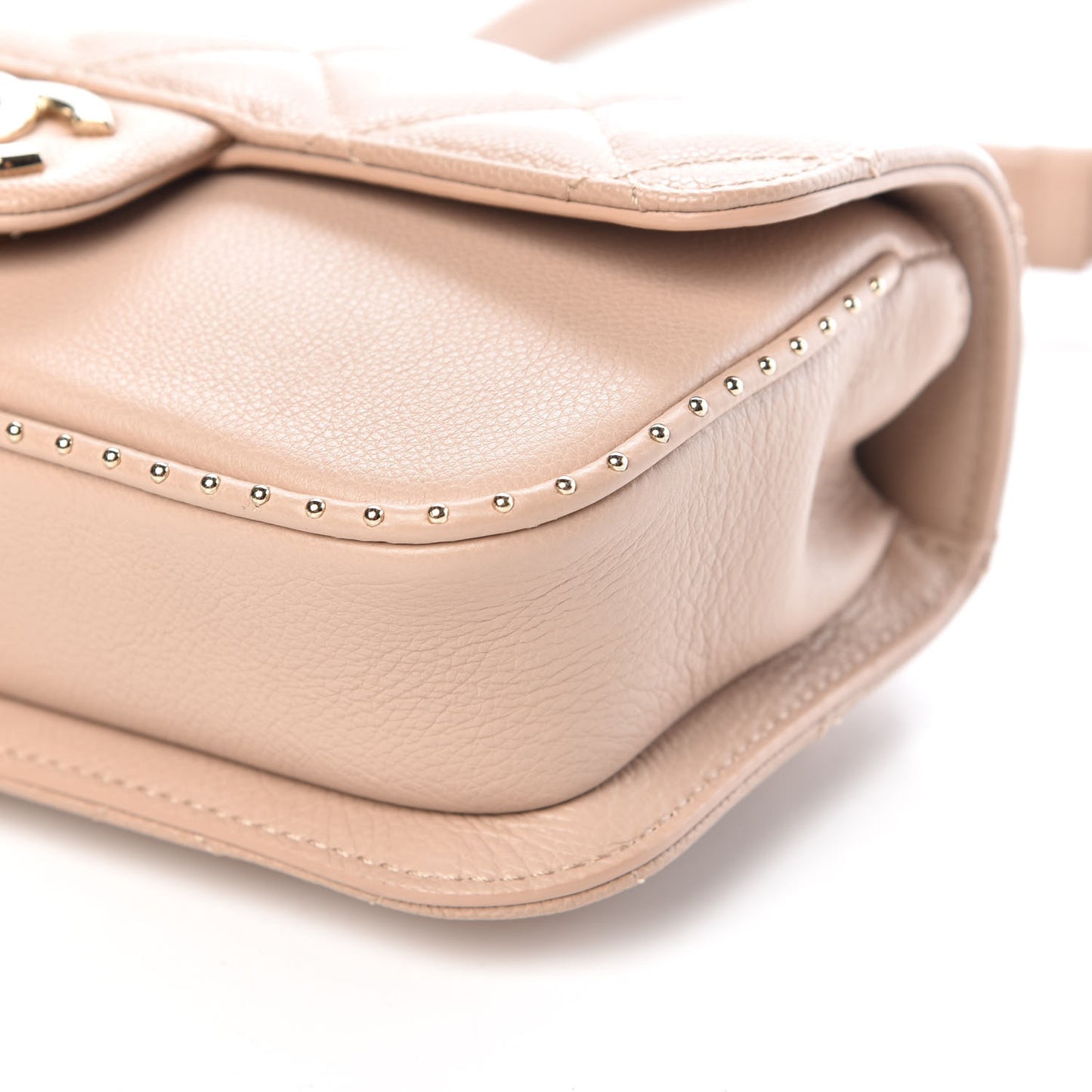 Caviar Quilted Mini Studded Flap Beige