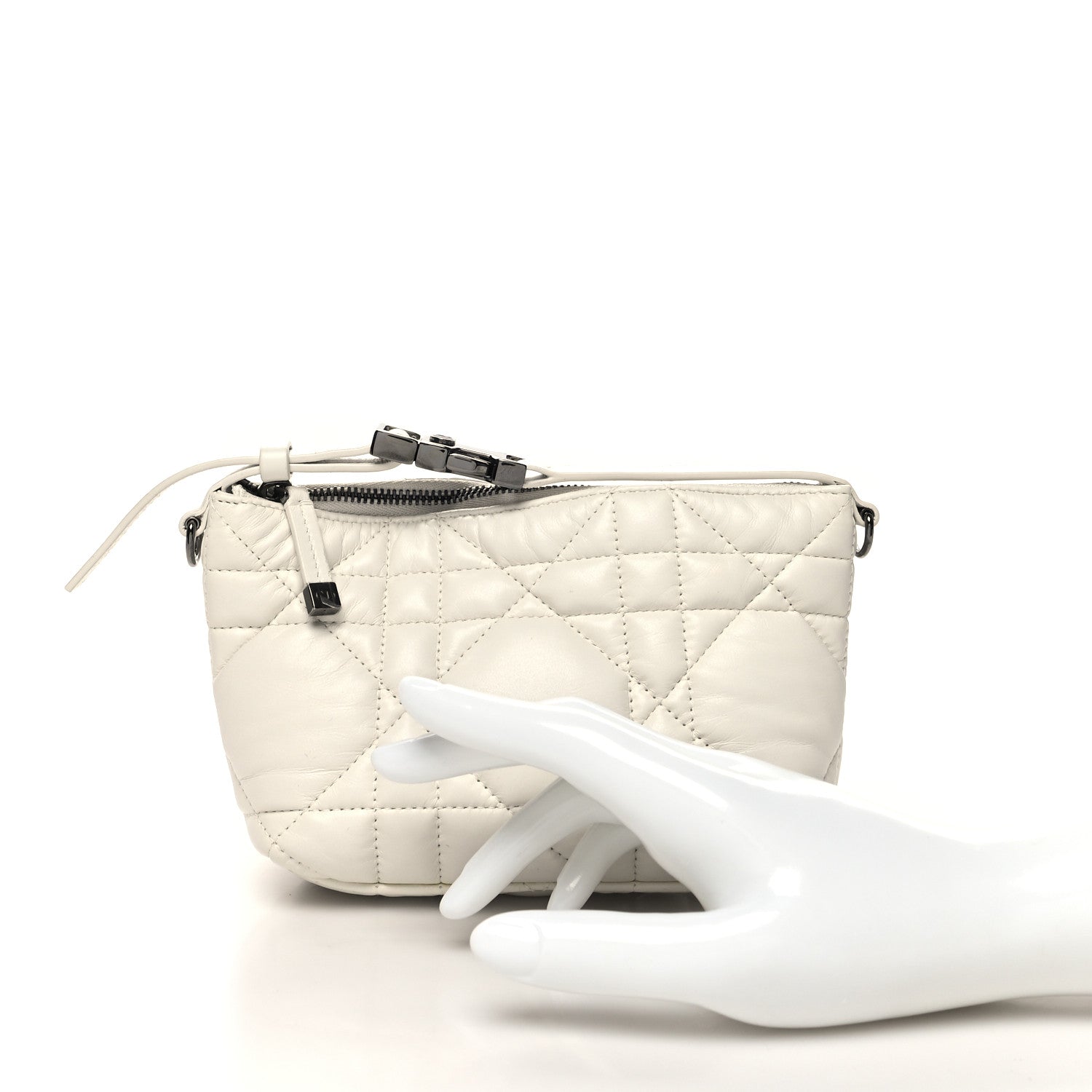 Christian Dior Calfskin Macrocannage Small Diortravel Nomad Pouch Ivory 2 of 10
