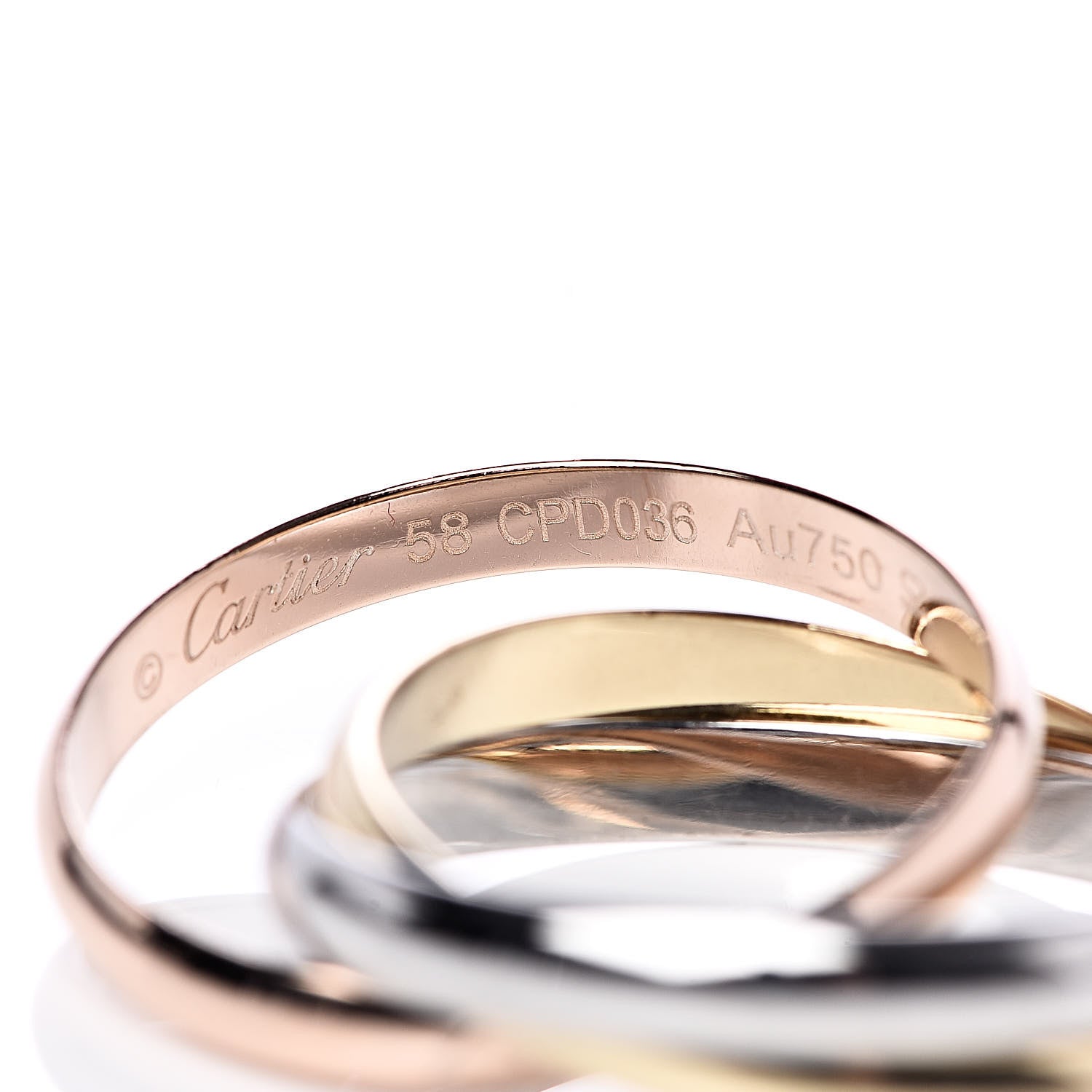Cartier 18K Pink Yellow White Gold Small Trinity Ring 58 8.25 4 of 5