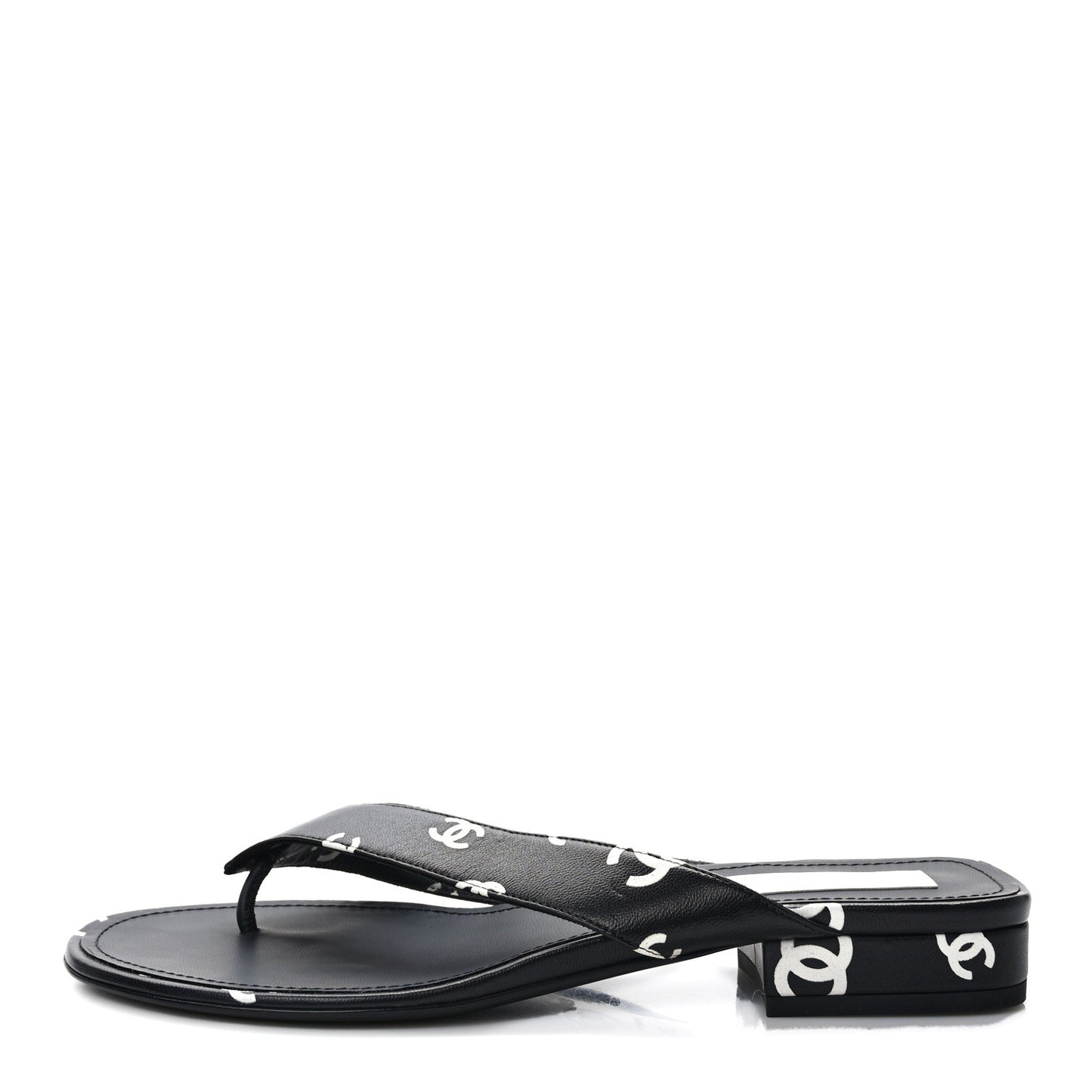 Lambskin Printed CC Thong Sandals 39 Black White