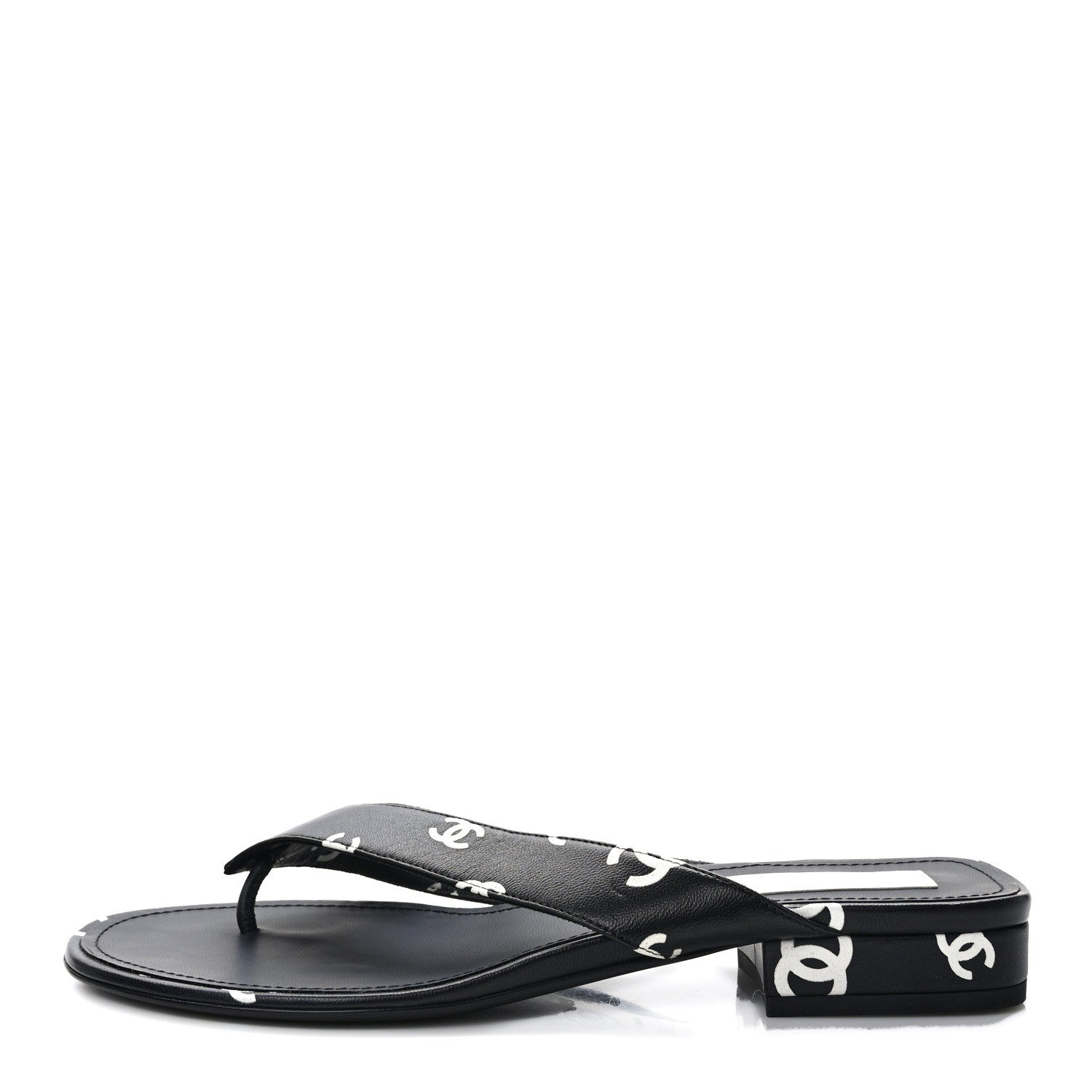 Chanel Lambskin Printed CC Thong Sandals 39 Black White 1 of 7