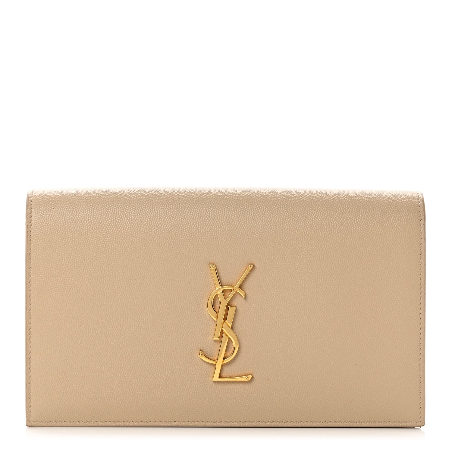 Saint Laurent Grain De Poudre Classic Monogram Kate Clutch Dark Beige 1 of 8