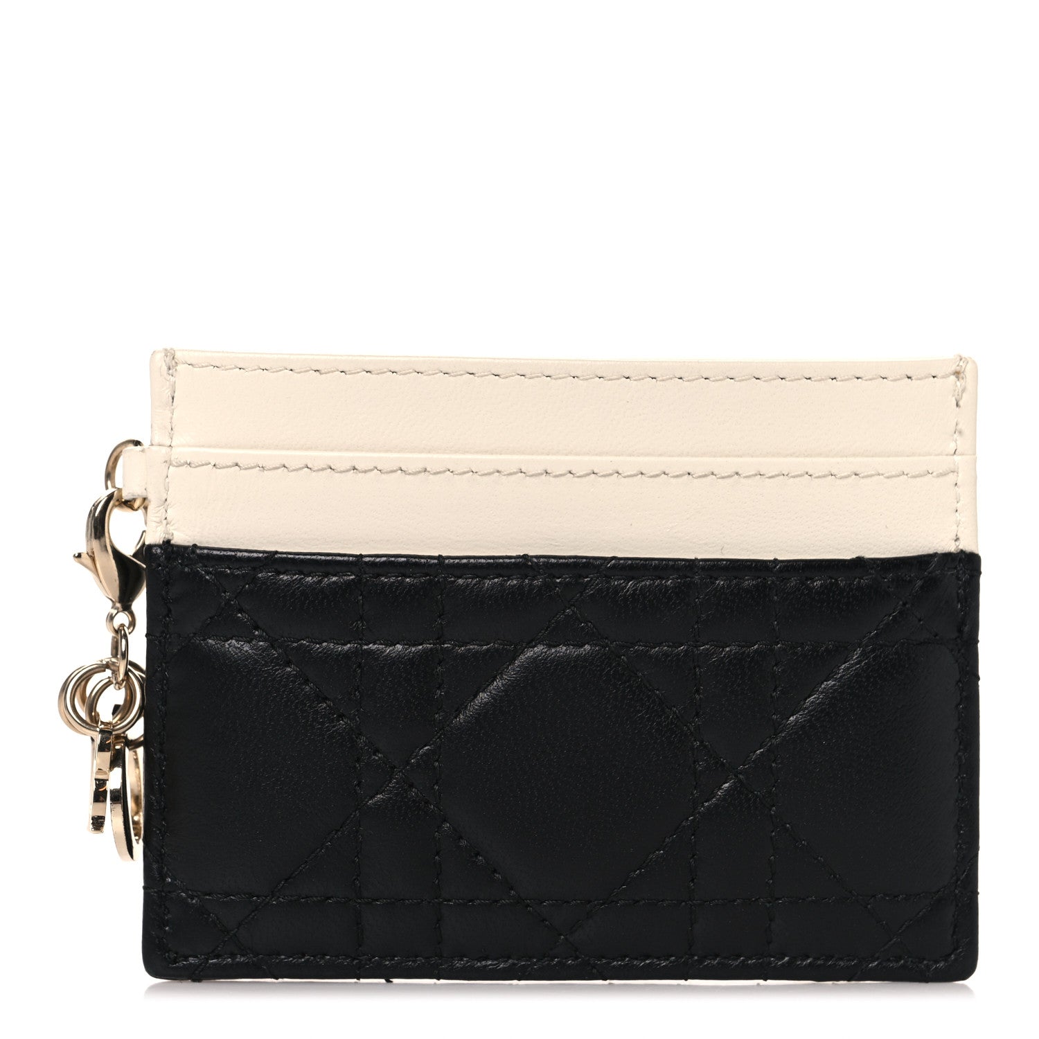 Christian Dior Lambskin Cannage Lady Dior Card Holder Black White 1 of 8