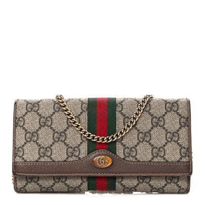 Gucci GG Supreme Monogram Web Ophidia Wallet On Chain Brown 1 of 12
