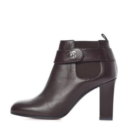 Chanel Calfskin CC Turnlock Ankle Boots 37.5 Brown 1 of 13
