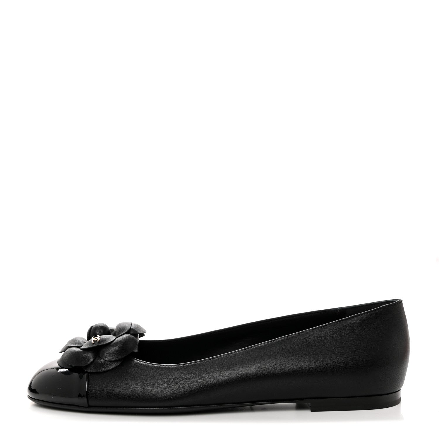 Chanel Lambskin Patent Cap Toe Camellia Ballerina Flats 41 Black 1 of 9
