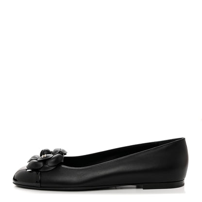 Chanel Lambskin Patent Cap Toe Camellia Ballerina Flats 41 Black 1 of 9