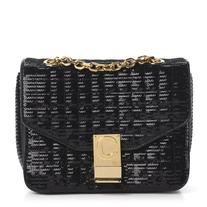 Celine Sequin Calfskin Quilted Small C Bag Black 1 of 10