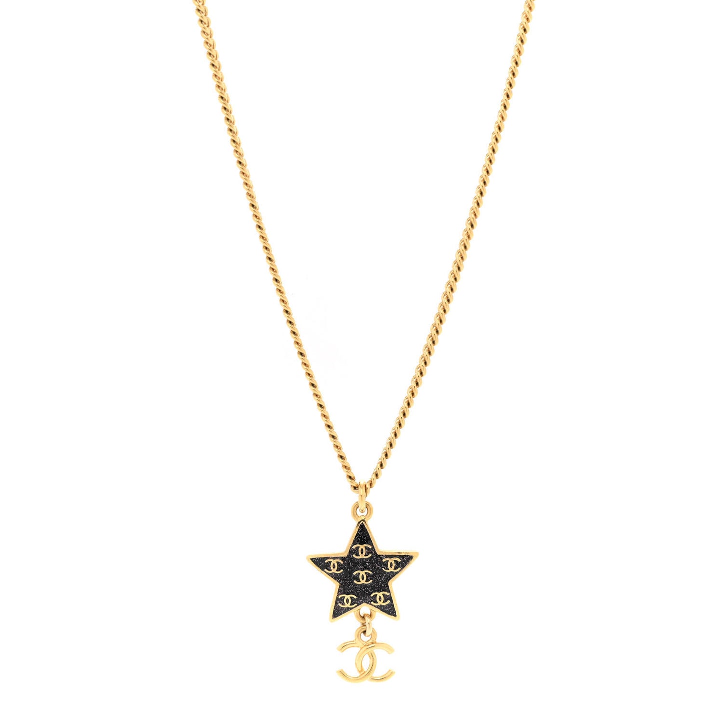 Glitter Enamel CC Star Necklace Gold Black
