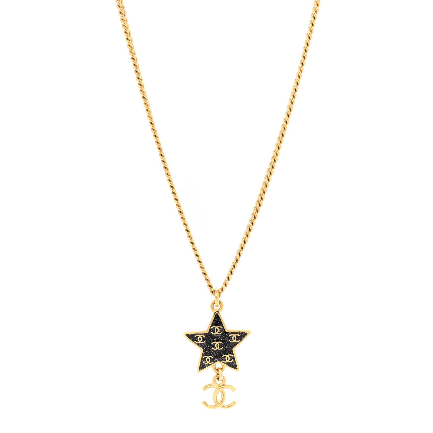 Chanel Glitter Enamel CC Star Necklace Gold Black 1 of 5