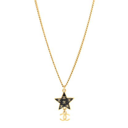 Chanel Glitter Enamel CC Star Necklace Gold Black 1 of 5