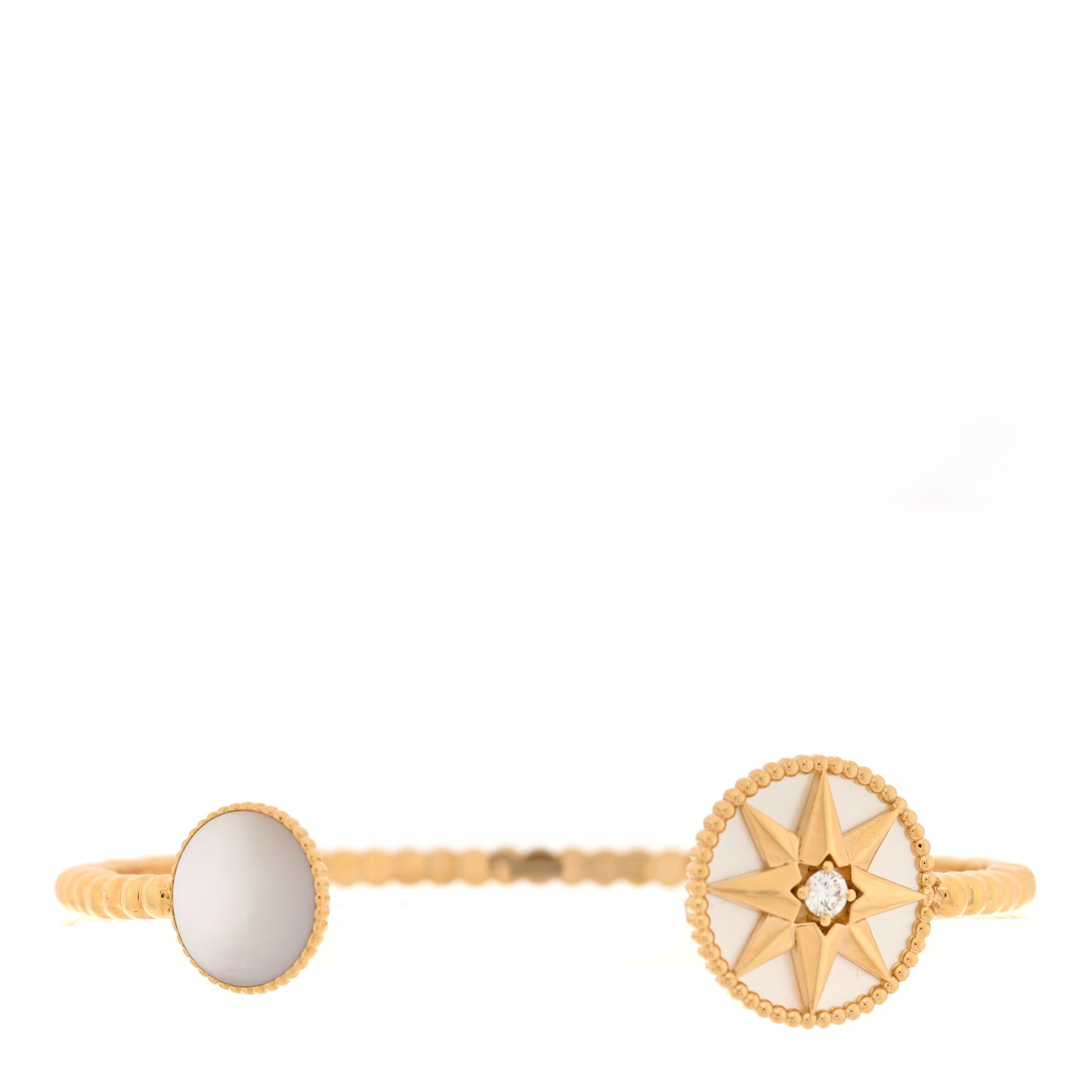 18K Yellow Gold Diamond Mother of Pearl Rose Des Vents Cuff Bracelet